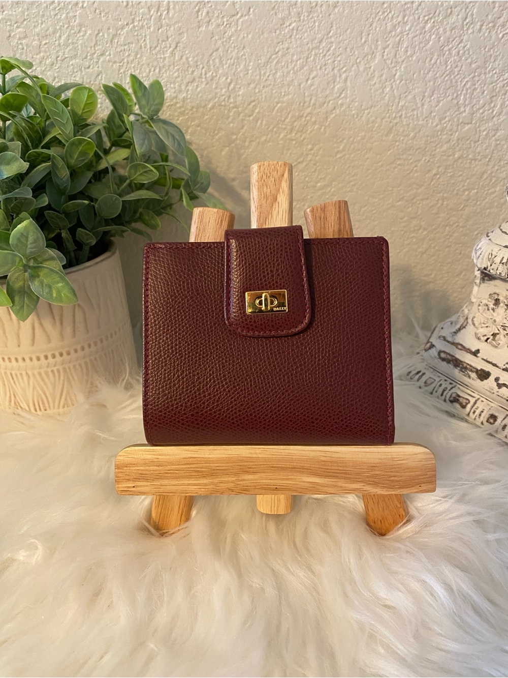 Bally Red Leather Snap Wallet with Gold Hardware